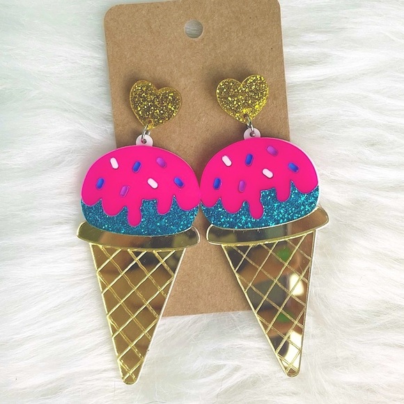 Donut Sundae Ice Cream Cone Popsicle Drop Dangle Earrings Glittery & Girly NWT - Picture 1 of 3